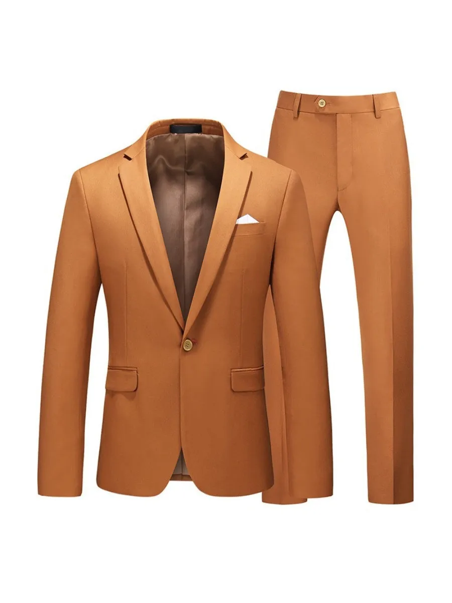 Tailored Fit Notched Lapel Single Breasted One-Button Solid Color 2 Piece Men's Party Suits sold by Lavetir