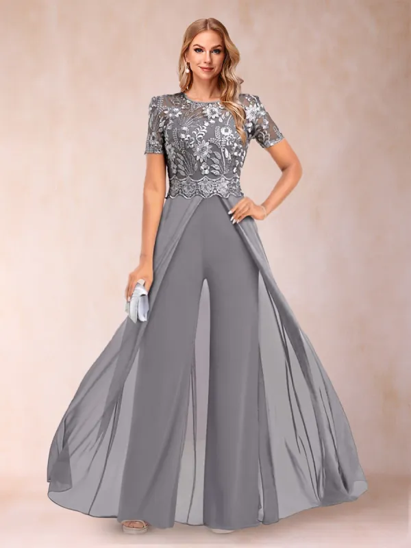 A-Line/Princess Scoop Short Sleeves Jumpsuit with Applique sold by Lavetir