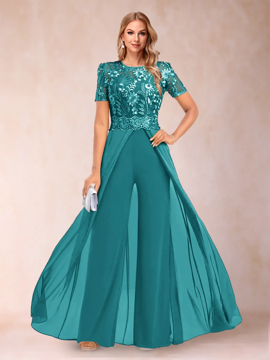 A-Line/Princess Scoop Short Sleeves Jumpsuit with Applique sold by Lavetir product image thumbnail 5