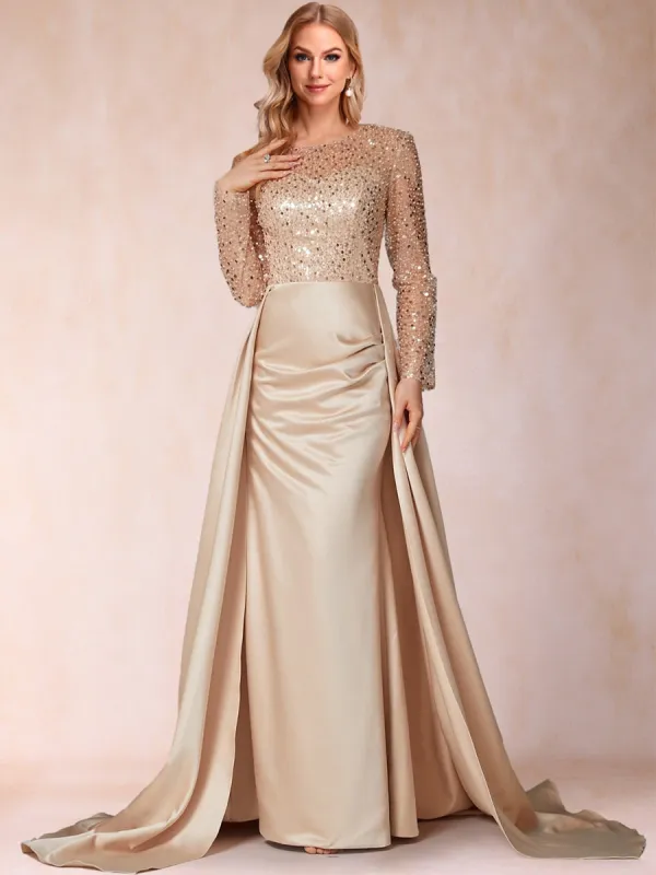 Trumpet/Mermaid Illusion Scoop Long Sleeves Floor Length Mother of the Bride Dresses with Sequins sold by Lavetir