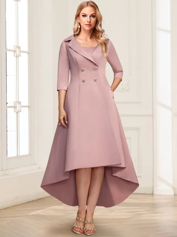 Sheath/Column Square Neck Knee-Length Satin Mother Of The Bride Dresses With Jacket sold by Lavetir