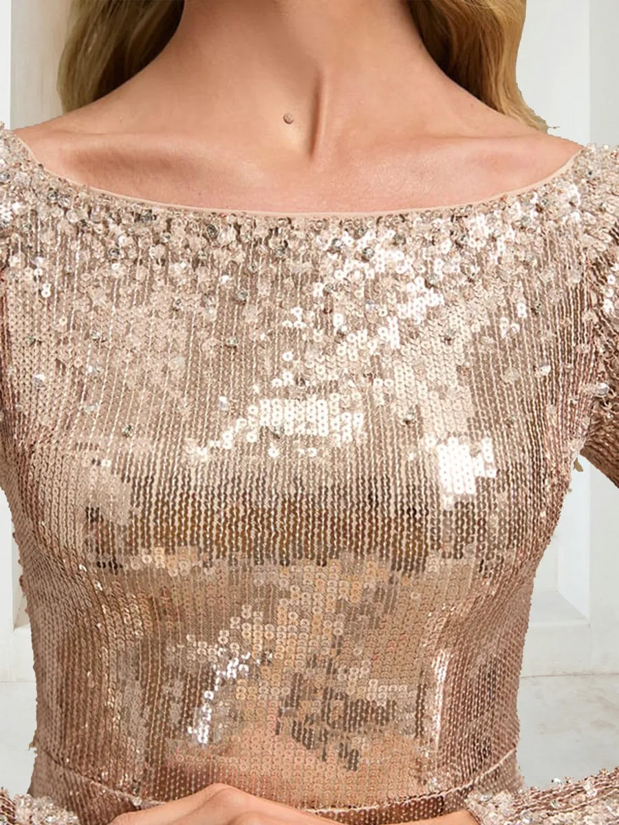 Sequin Sheath/Column Scoop Long Sleeves Floor-Length Evening Dresses with Beading sold by Lavetir product image thumbnail 4