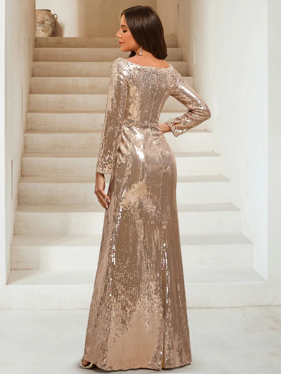 Sequin Sheath/Column Scoop Long Sleeves Floor-Length Evening Dresses with Beading sold by Lavetir product image thumbnail 2