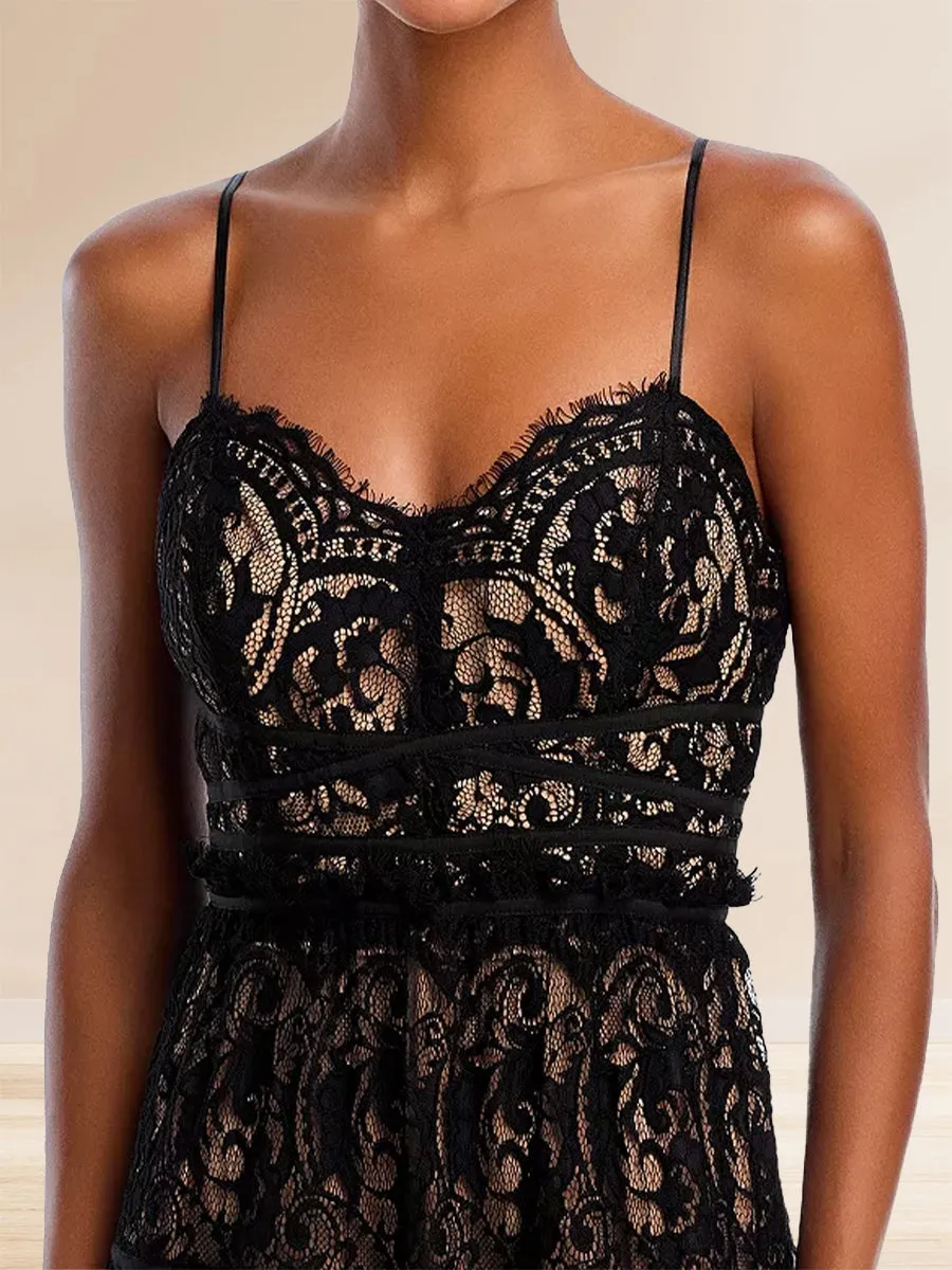 A-Line/Princess Spaghetti Straps Lace Tea-Length Cocktail Dresses sold by Lavetir product image thumbnail 3