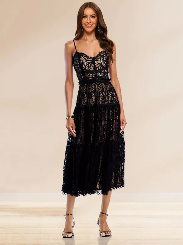 A-Line/Princess Spaghetti Straps Lace Tea-Length Cocktail Dresses sold by Lavetir