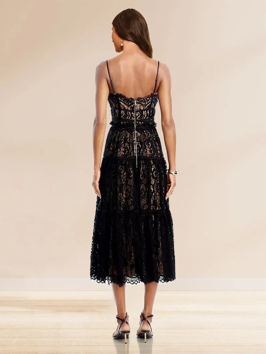 A-Line/Princess Spaghetti Straps Lace Tea-Length Cocktail Dresses sold by Lavetir product image thumbnail 2