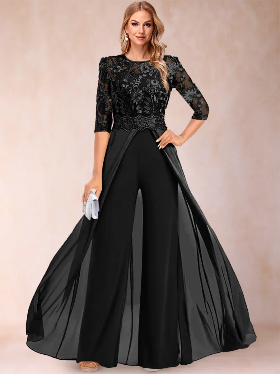 A-Line/Princess Scoop 3/4 Sleeves Jumpsuit with Applique sold by Lavetir