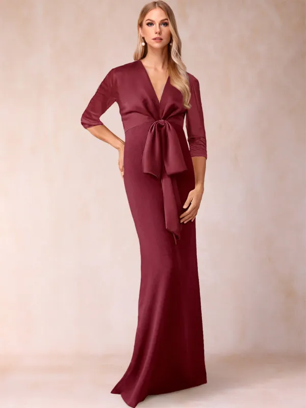 Sheath/Column V-Neck 3/4 Sleeves Mother of the Bride Dresses with Bow Knot sold by Lavetir