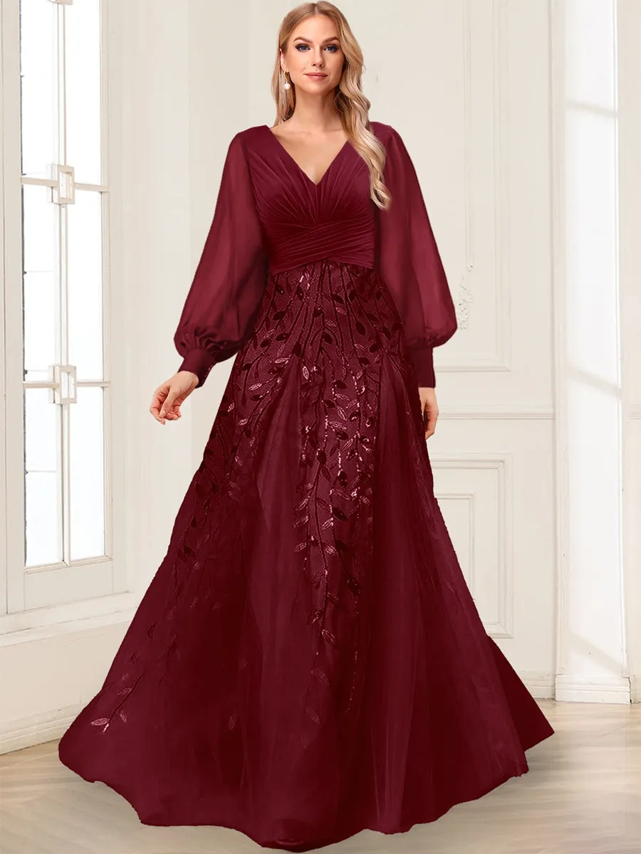 A-Line V-Neck Long Sleeves Split Side Mother of the Bride Dresses with Appliques sold by Lavetir