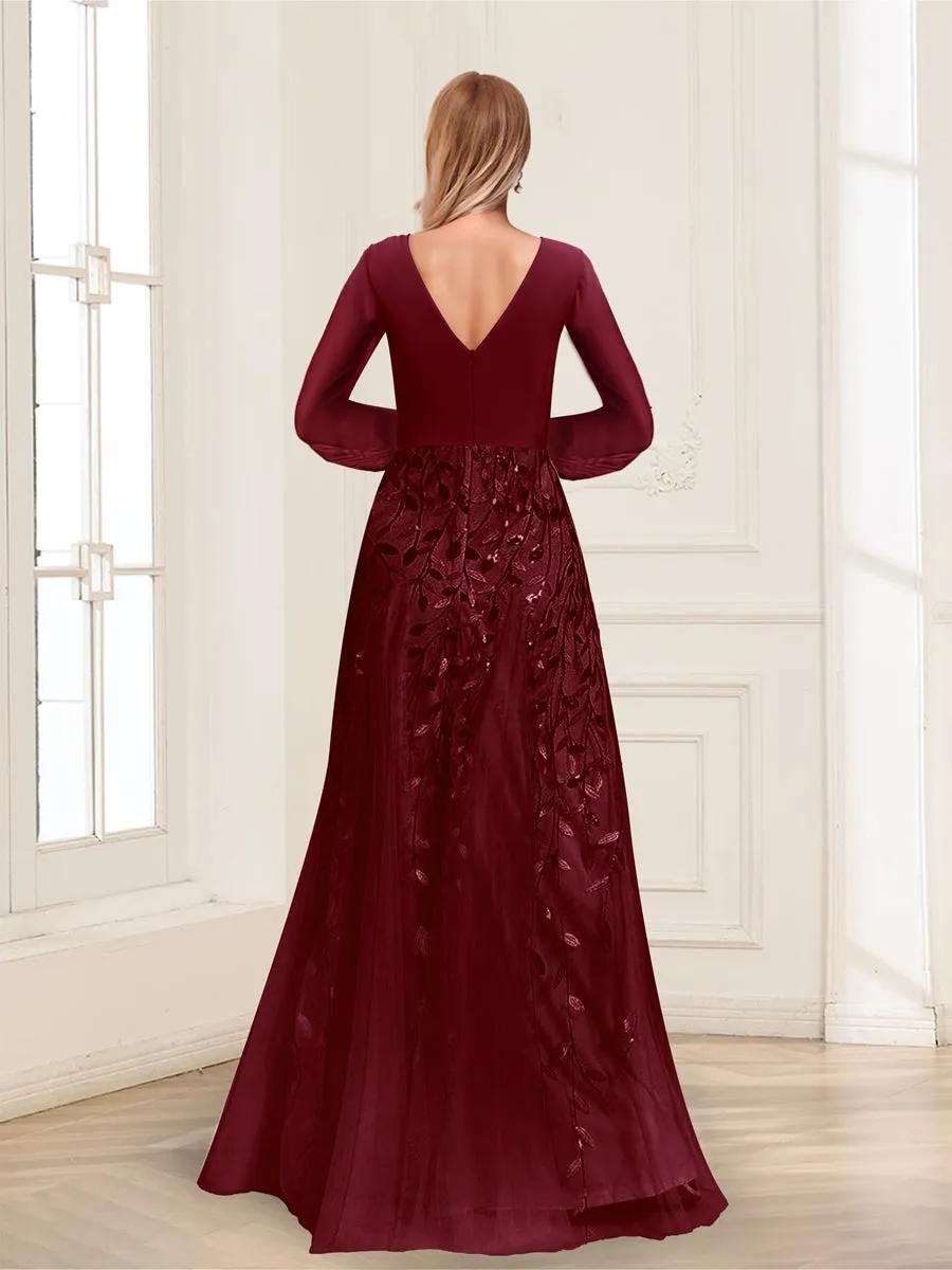 A-Line V-Neck Long Sleeves Split Side Mother of the Bride Dresses with Appliques sold by Lavetir product image thumbnail 2