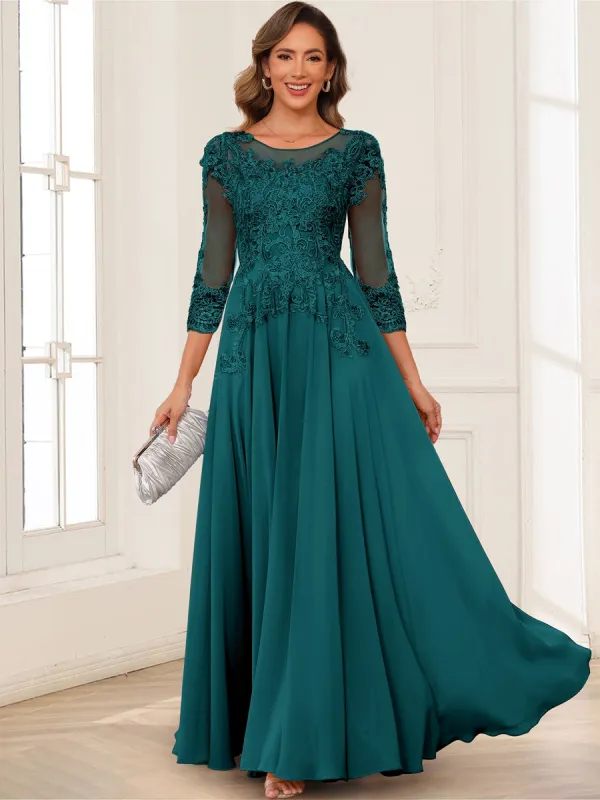 A-Line/Princess Scoop Long Sleeves Chiffon Mother of the Bride Dresses with Applique sold by Lavetir