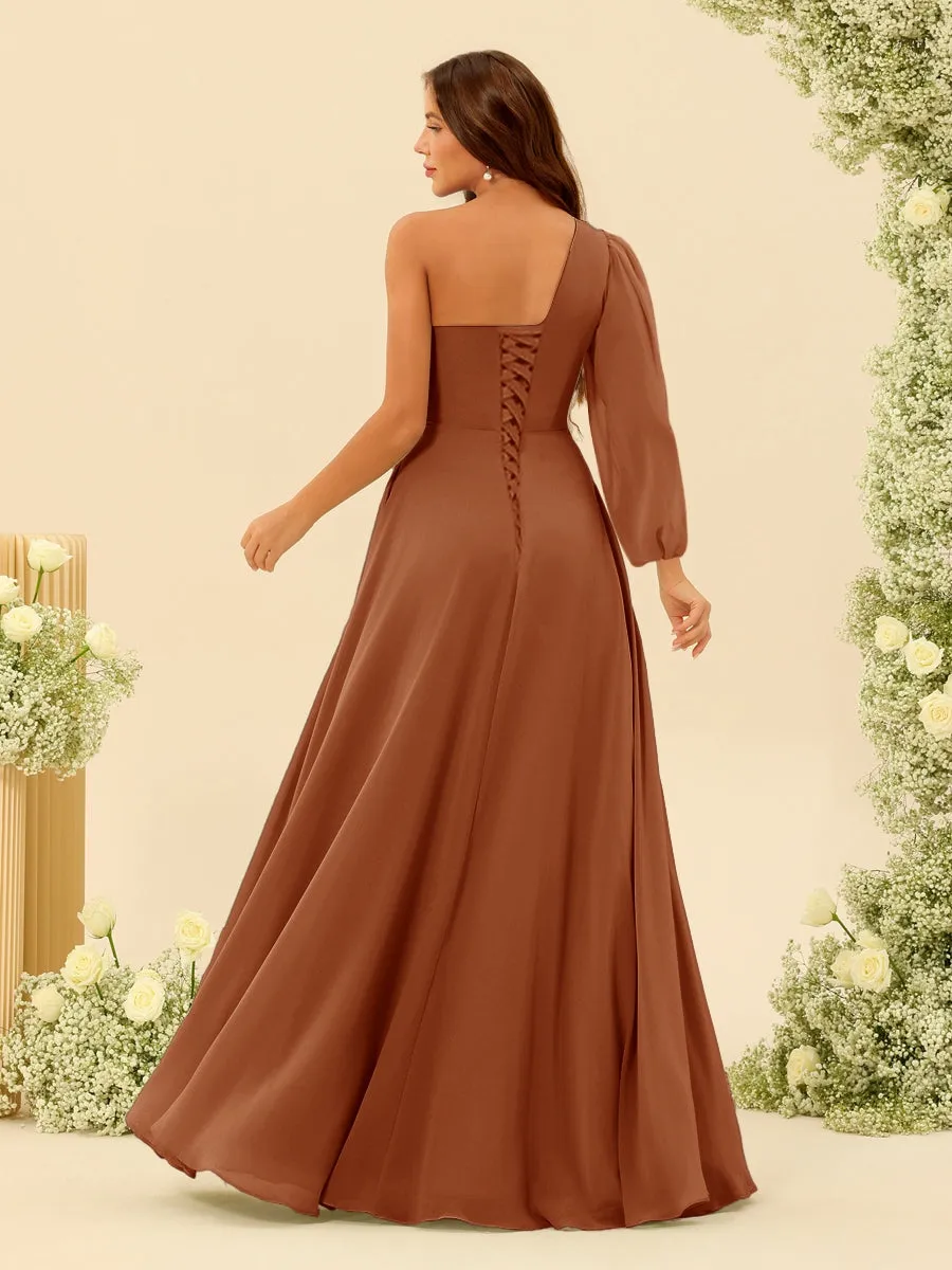 A-Line/Princess One-Shoulder Long Bridesmaid Dresses with Split Side sold by Lavetir product image thumbnail 2