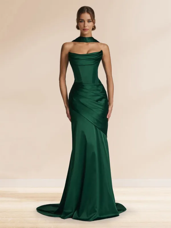 Sheath/Column Strapless Sleeveless Sweep train Ruched Evening Dresses With Shawl sold by Lavetir
