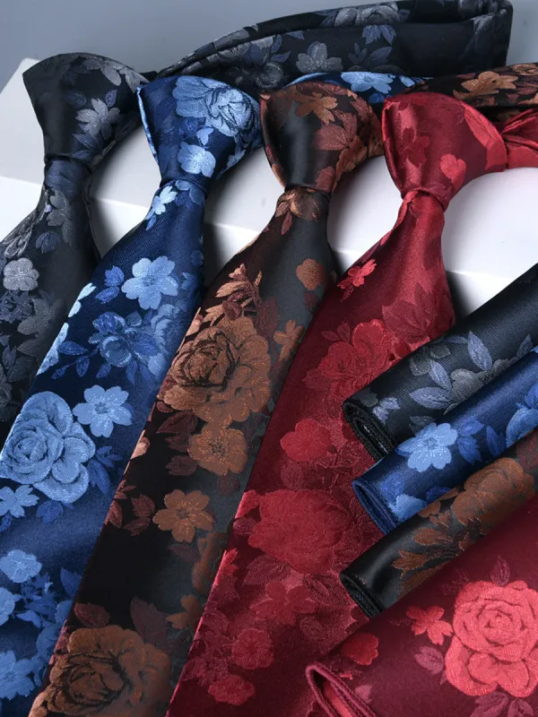 Men's 2 Pics Printed Jacquard Formal Floral Tie sold by Lavetir