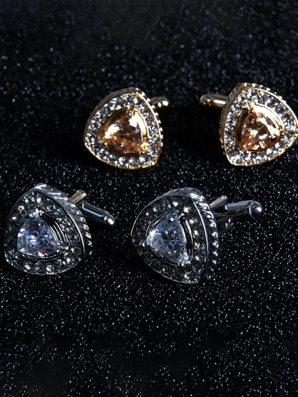 Men's Sparkling 2Pcs Geometric Cufflinks with Rhinestones sold by Lavetir