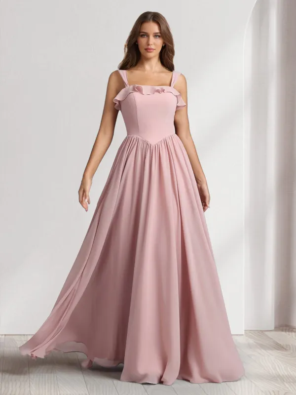 A-Line/Princess Square Neck Sleeveless Floor-Length Bridesmaid Dresses With Pleats & Ruffles sold by Lavetir