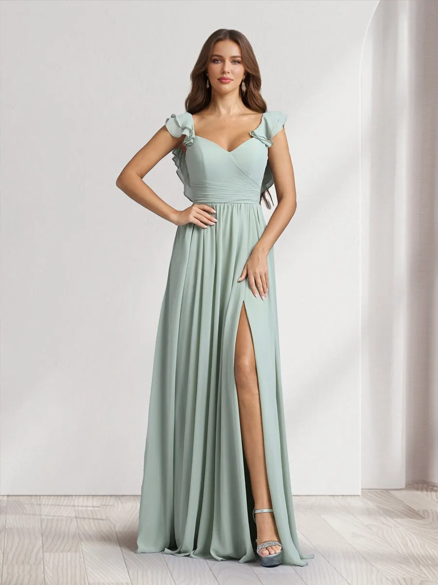 A-Line/Princess V-Neck Floor-Length Bridesmaid Dresses With Ruffles & Pleats sold by Lavetir product image thumbnail 3