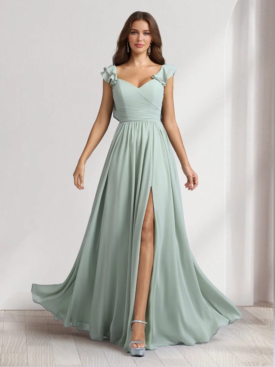 A-Line/Princess V-Neck Floor-Length Bridesmaid Dresses With Ruffles & Pleats sold by Lavetir product image thumbnail 4