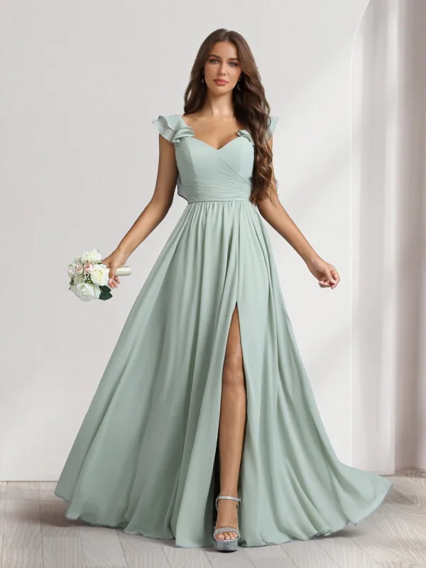 A-Line/Princess V-Neck Floor-Length Bridesmaid Dresses With Ruffles & Pleats sold by Lavetir