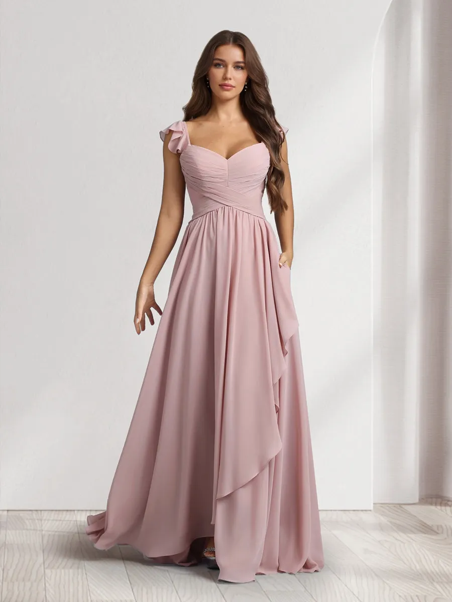 A-Line/Princess V-Neck Spaghetti Straps Sleeveless Floor-Length Bridesmaid Dresses With Ruffles & Pleats sold by Lavetir product image thumbnail 5