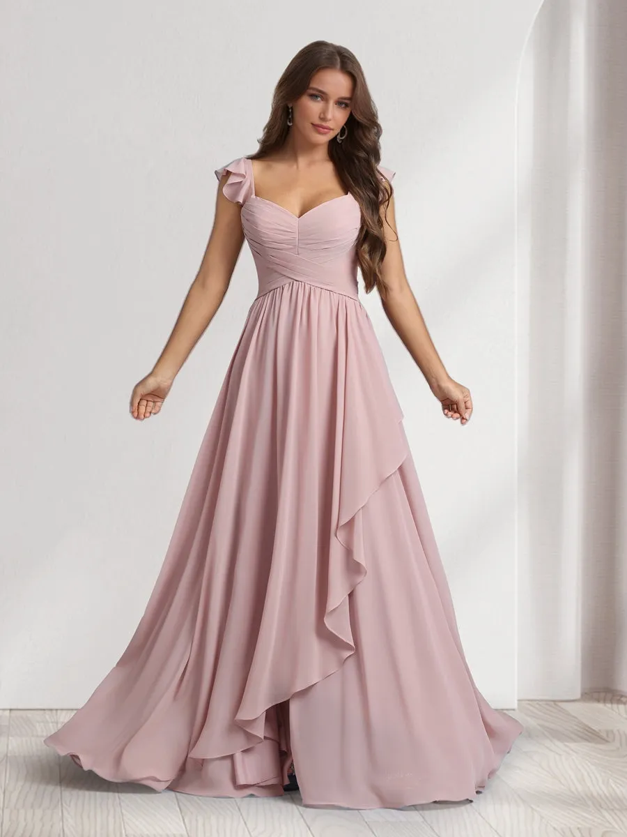 A-Line/Princess V-Neck Spaghetti Straps Sleeveless Floor-Length Bridesmaid Dresses With Ruffles & Pleats sold by Lavetir product image thumbnail 3