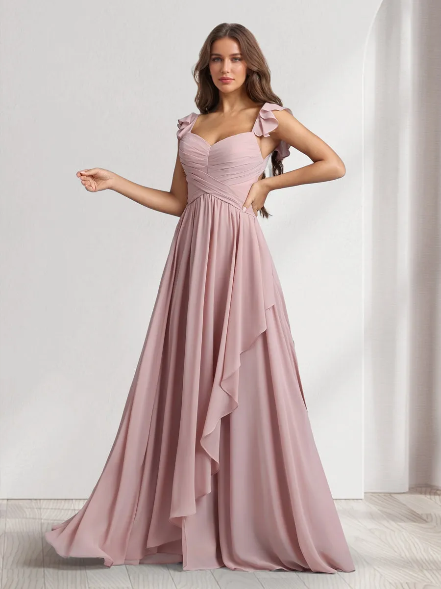 A-Line/Princess V-Neck Spaghetti Straps Sleeveless Floor-Length Bridesmaid Dresses With Ruffles & Pleats sold by Lavetir product image thumbnail 4