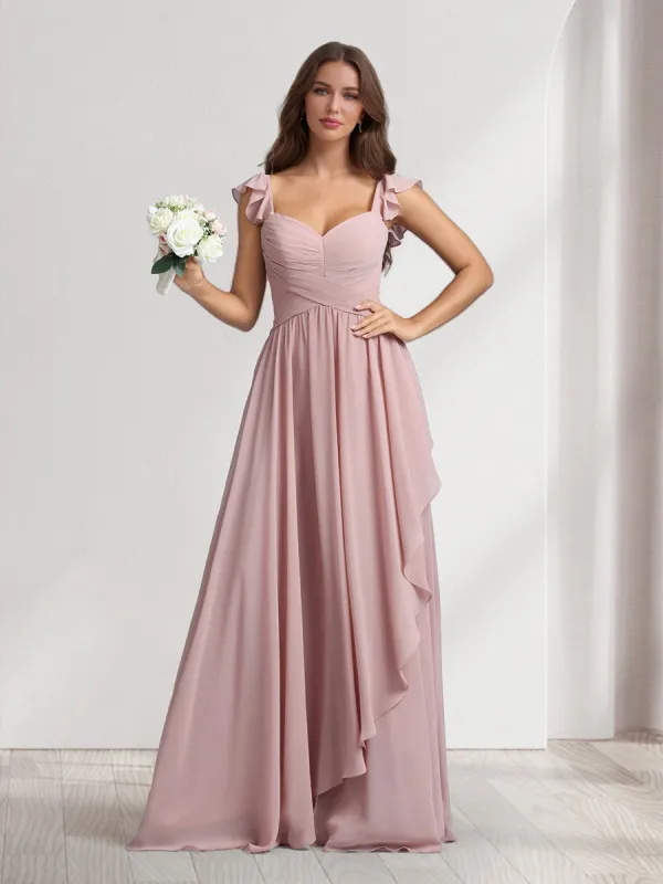 A-Line/Princess V-Neck Spaghetti Straps Sleeveless Floor-Length Bridesmaid Dresses With Ruffles & Pleats sold by Lavetir