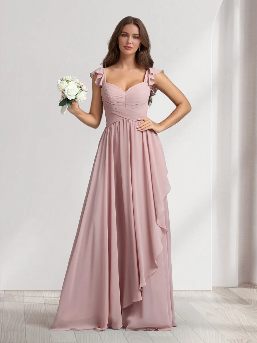 A-Line/Princess V-Neck Spaghetti Straps Sleeveless Floor-Length Bridesmaid Dresses With Ruffles & Pleats sold by Lavetir