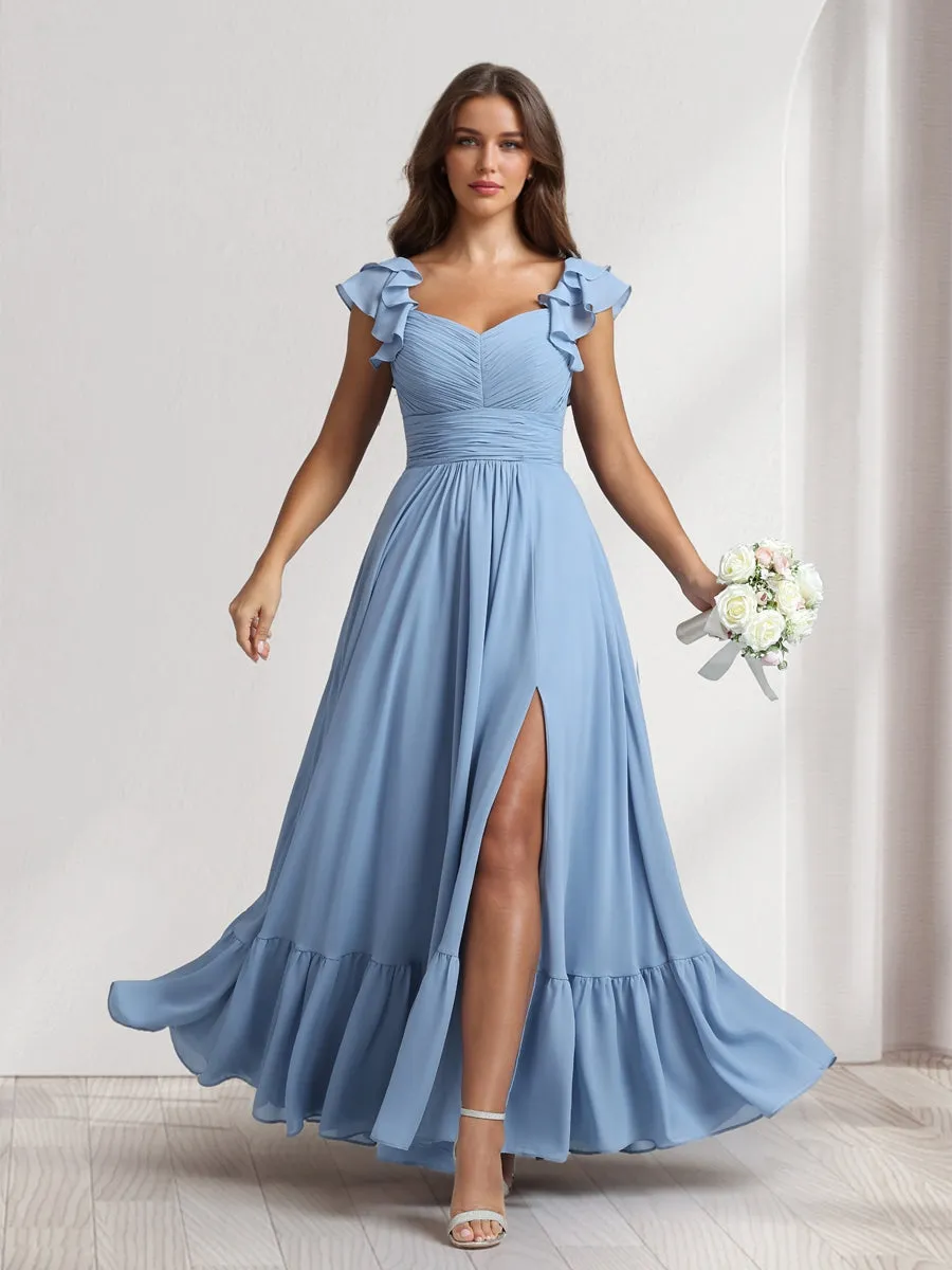 A-Line/Princess V-Neck Ankle-Length Bridesmaid Dresses With Ruffles & Split Side sold by Lavetir product image thumbnail 3