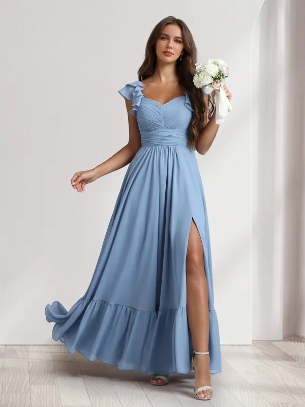 A-Line/Princess V-Neck Ankle-Length Bridesmaid Dresses With Ruffles & Split Side sold by Lavetir