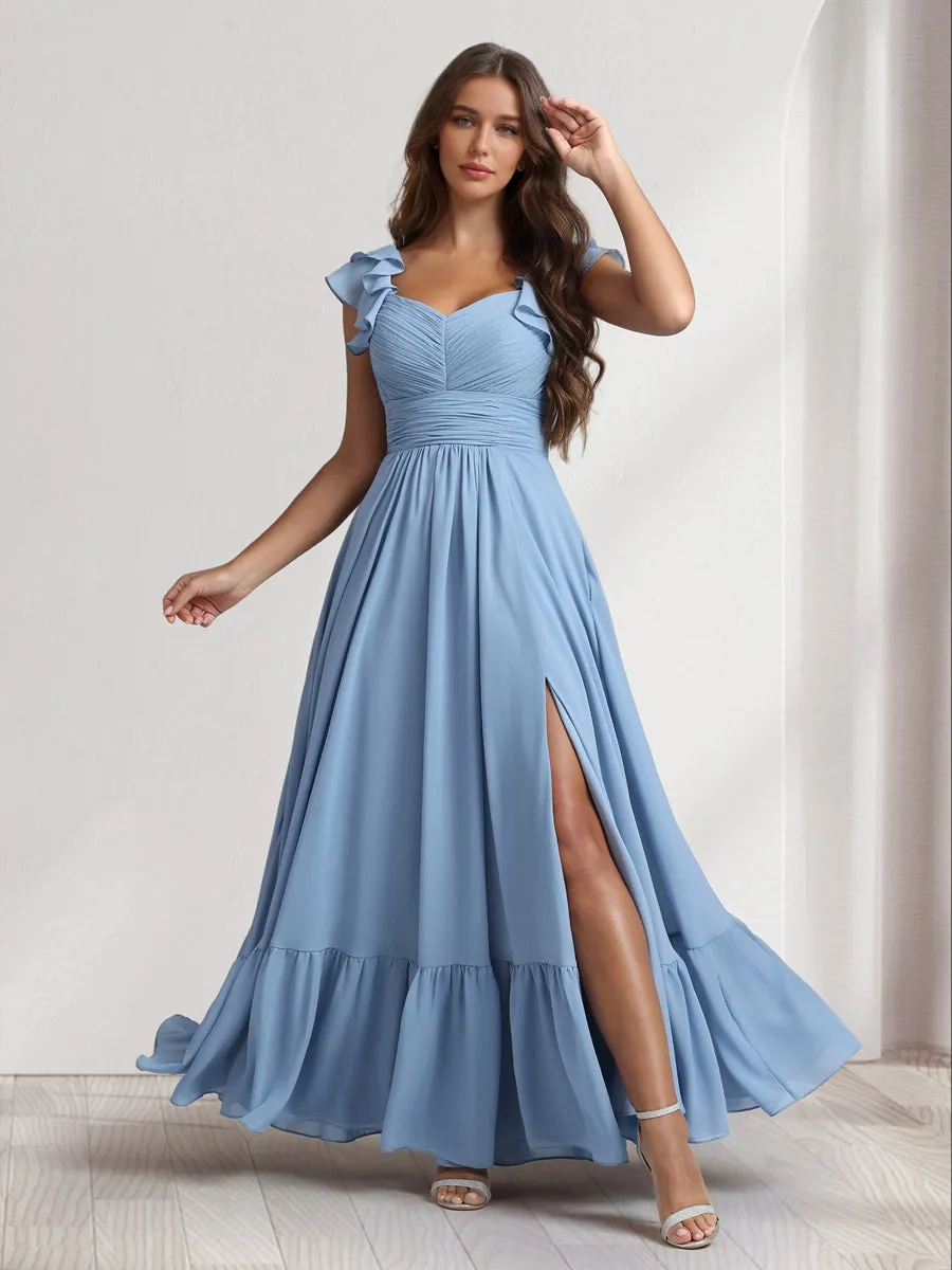 A-Line/Princess V-Neck Ankle-Length Bridesmaid Dresses With Ruffles & Split Side sold by Lavetir product image thumbnail 5