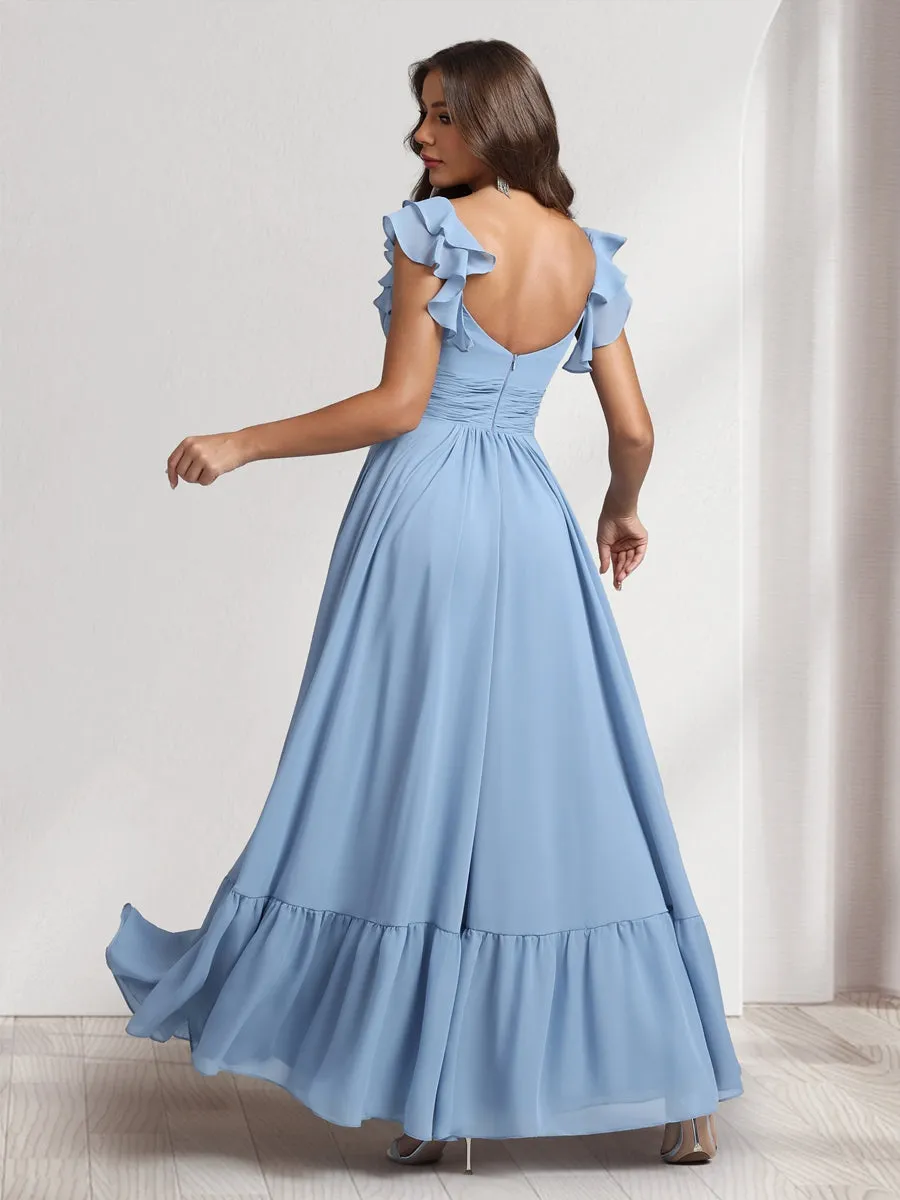 A-Line/Princess V-Neck Ankle-Length Bridesmaid Dresses With Ruffles & Split Side sold by Lavetir product image thumbnail 2