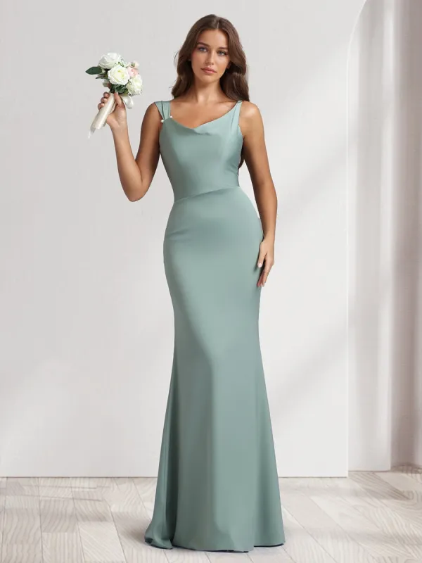 Sheath/Column Cowl Neck Floor-Length Bridesmaid Dresses with Beadings sold by Lavetir