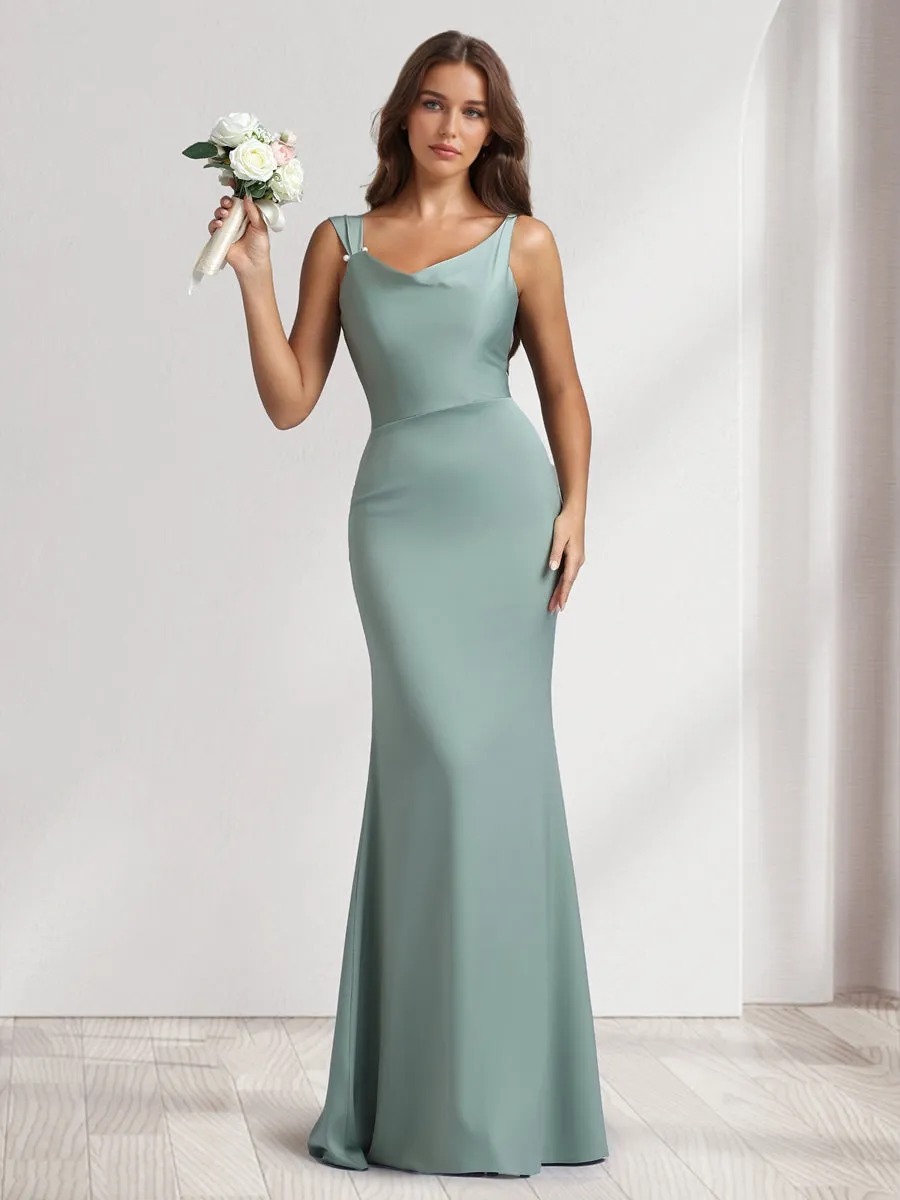 Sheath/Column Cowl Neck Floor-Length Bridesmaid Dresses with Beadings sold by Lavetir
