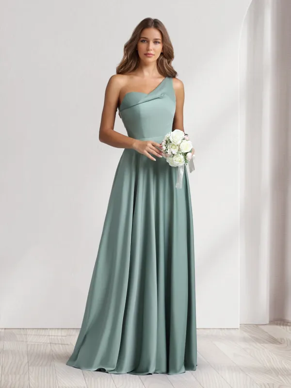 A-Line/Princess One-Shoulder Floor-Length Bridesmaid Dresses With Pockets sold by Lavetir