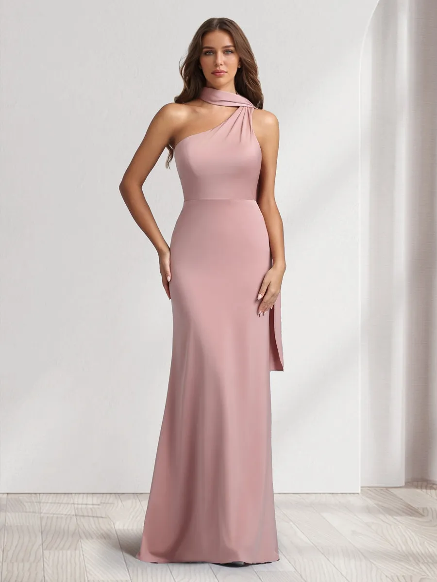 Sheath/Column Halter Maxi Dresses Long Bridesmaid Dresses with Neck Scarf sold by Lavetir product image thumbnail 3