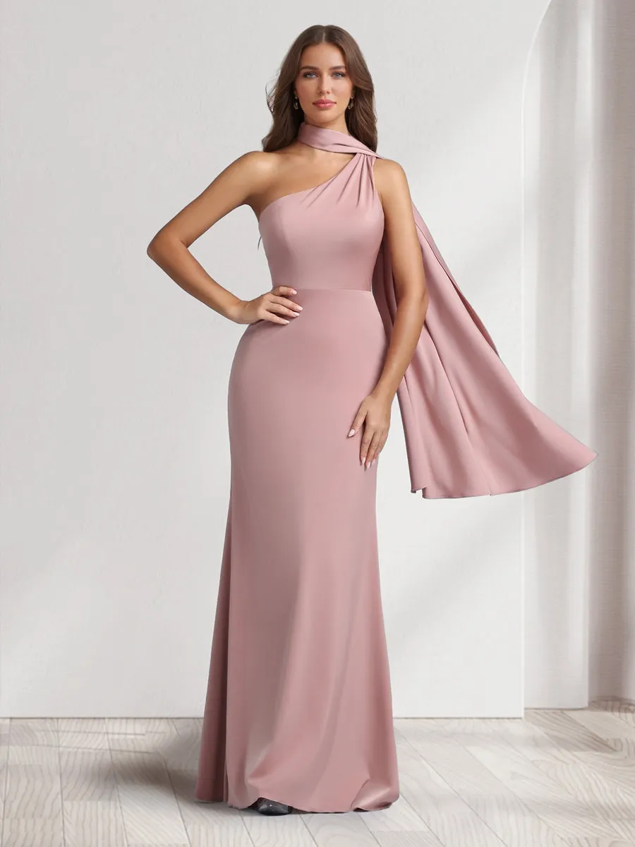 Sheath/Column Halter Maxi Dresses Long Bridesmaid Dresses with Neck Scarf sold by Lavetir product image thumbnail 4