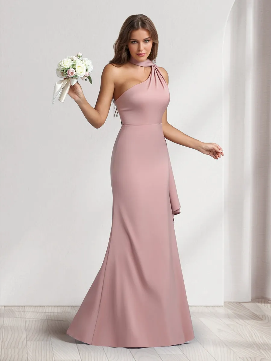 Sheath/Column Halter Maxi Dresses Long Bridesmaid Dresses with Neck Scarf sold by Lavetir product image thumbnail 5