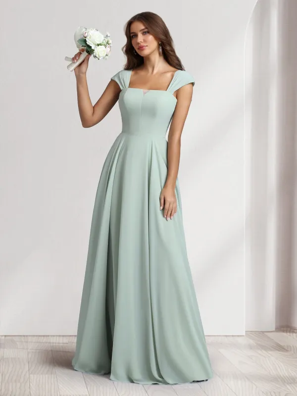 A-Line/Princess Square Neck Floor-Length Bridesmaid Dresses With Pockets sold by Lavetir