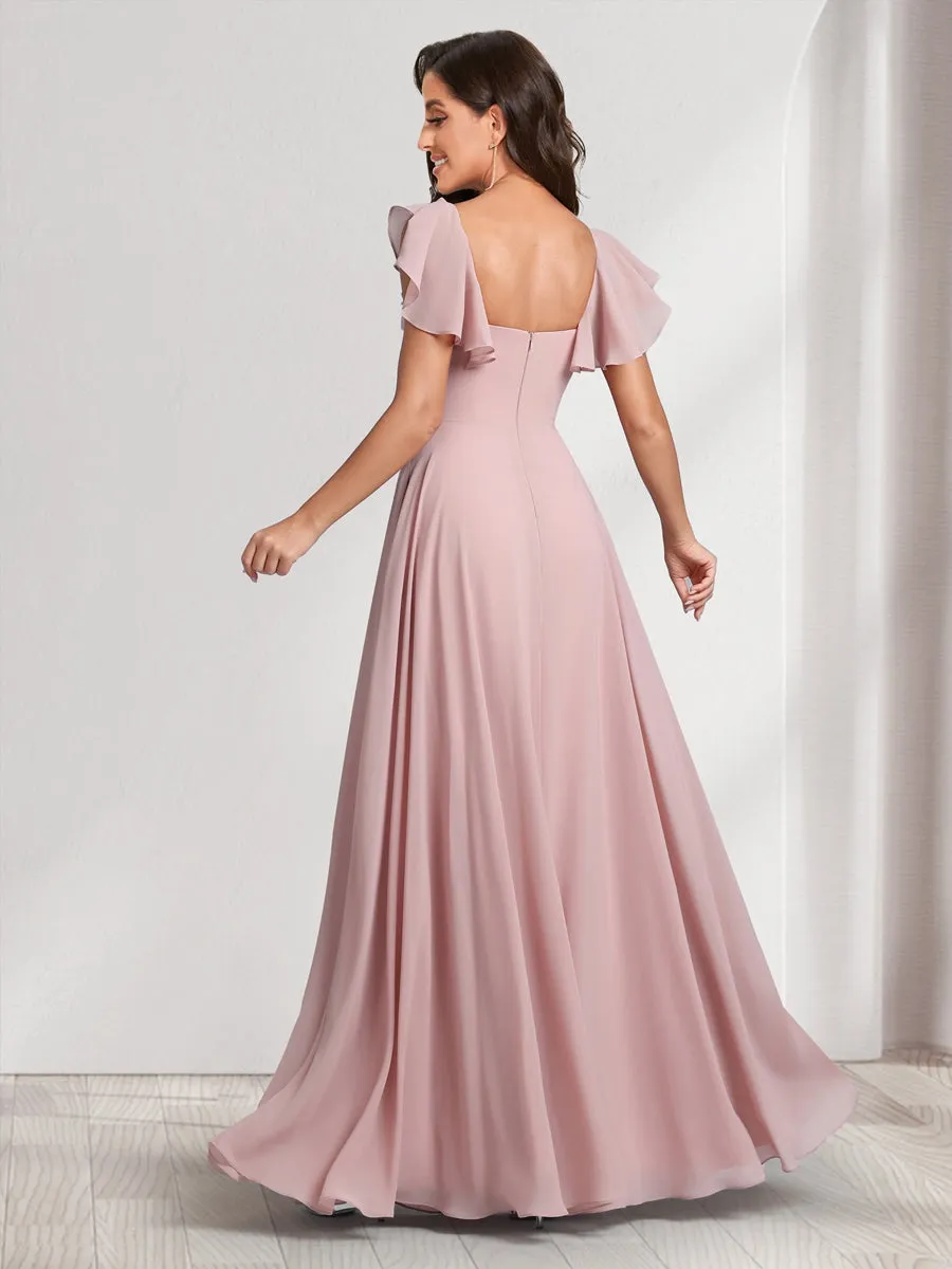 A-Line/Princess V-Neck Short Sleeves Bridesmaid Dresses With Ruffles & Split Side sold by Lavetir product image thumbnail 2