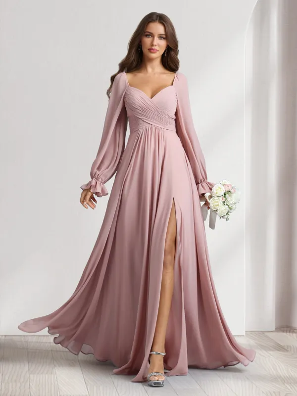 A-Line/Princess Sweetheart Long Sleeves Bridesmaid Dresses With Pleats & Split Side sold by Lavetir