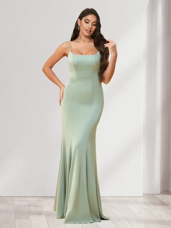 Trumpet/Mermaid Spaghetti Straps Floor-Length Bridesmaid Dresses With Bowknot & Ruffles sold by Lavetir