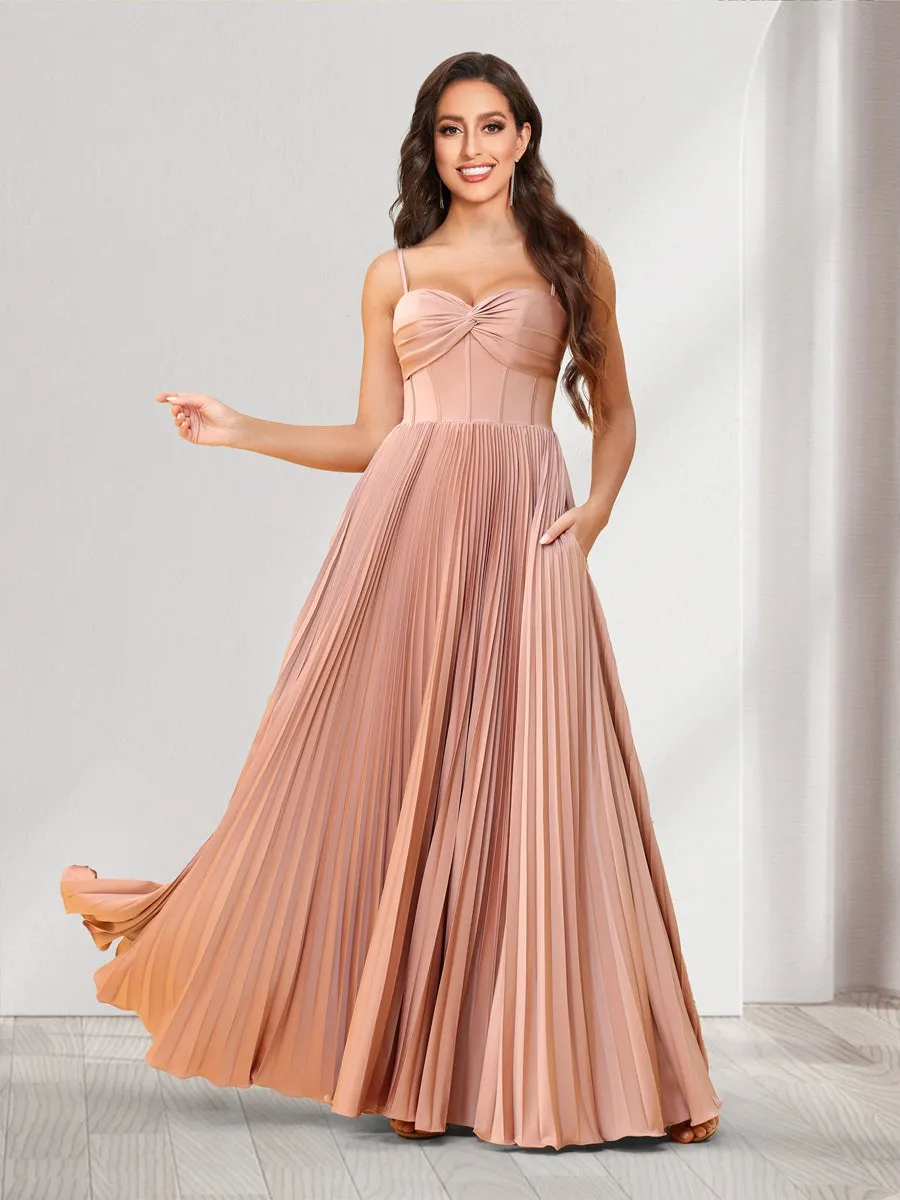 A-Line/Princess Spaghetti Straps Floor-Length Bridesmaid Dresses With Pleats sold by Lavetir product image thumbnail 5