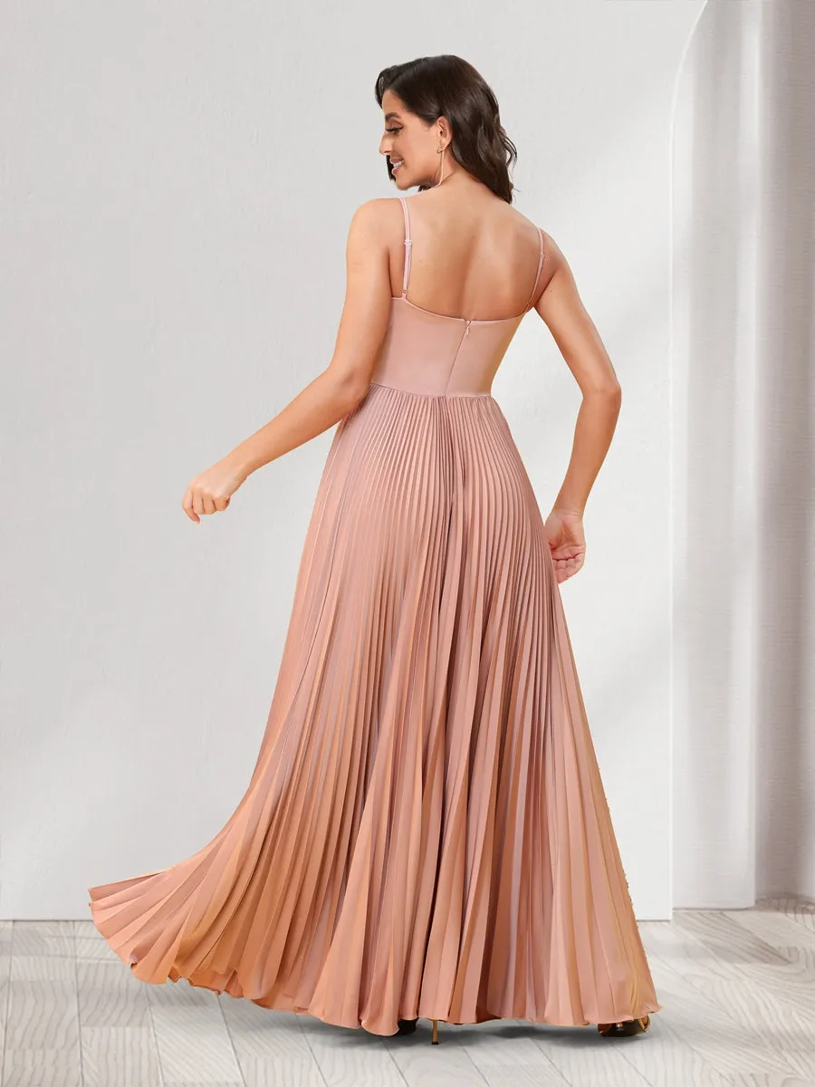 A-Line/Princess Spaghetti Straps Floor-Length Bridesmaid Dresses With Pleats sold by Lavetir product image thumbnail 2