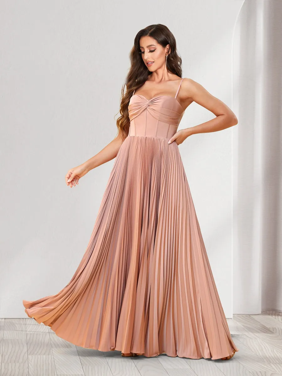 A-Line/Princess Spaghetti Straps Floor-Length Bridesmaid Dresses With Pleats sold by Lavetir product image thumbnail 4