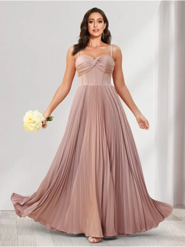 A-Line/Princess Spaghetti Straps Floor-Length Bridesmaid Dresses With Pleats sold by Lavetir