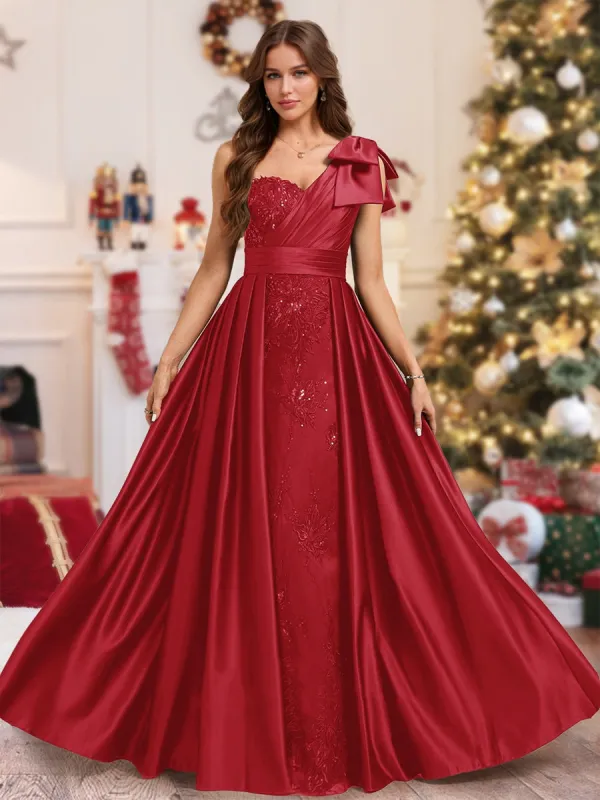 Sheath/Column One Shoulder Sleeveless Floor-Length Christmas Dresses with Sequins & Overskirt sold by Lavetir