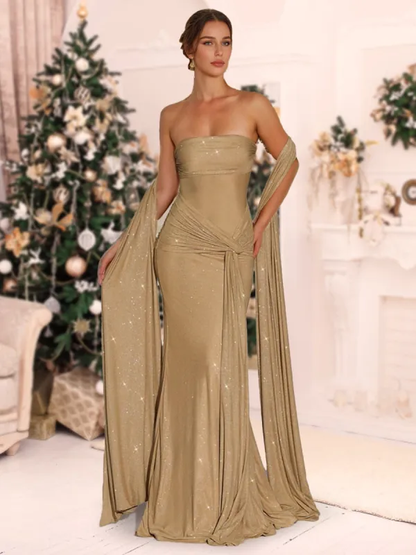 Sparkle Trumpet/Mermaid Strapless Sleeveless Sweep train Christmas Dresses With Shawl sold by Lavetir