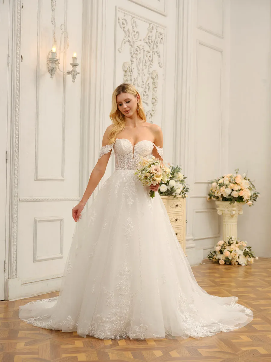 Off-the-Shoulder Sleeveless Long Tulle Wedding Dresses with Appliques sold by Lavetir product image thumbnail 3