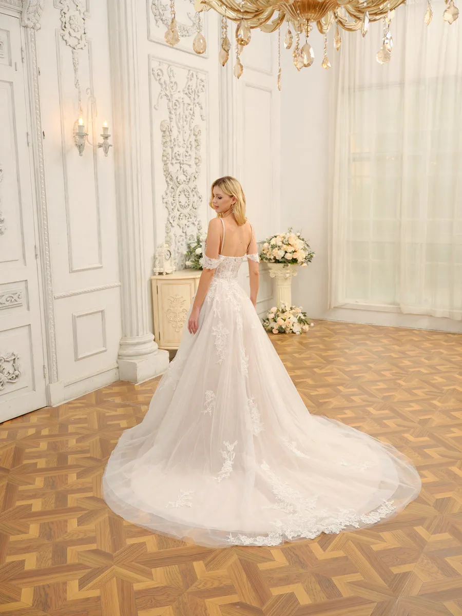 Off-the-Shoulder Sleeveless Long Tulle Wedding Dresses with Appliques sold by Lavetir product image thumbnail 2